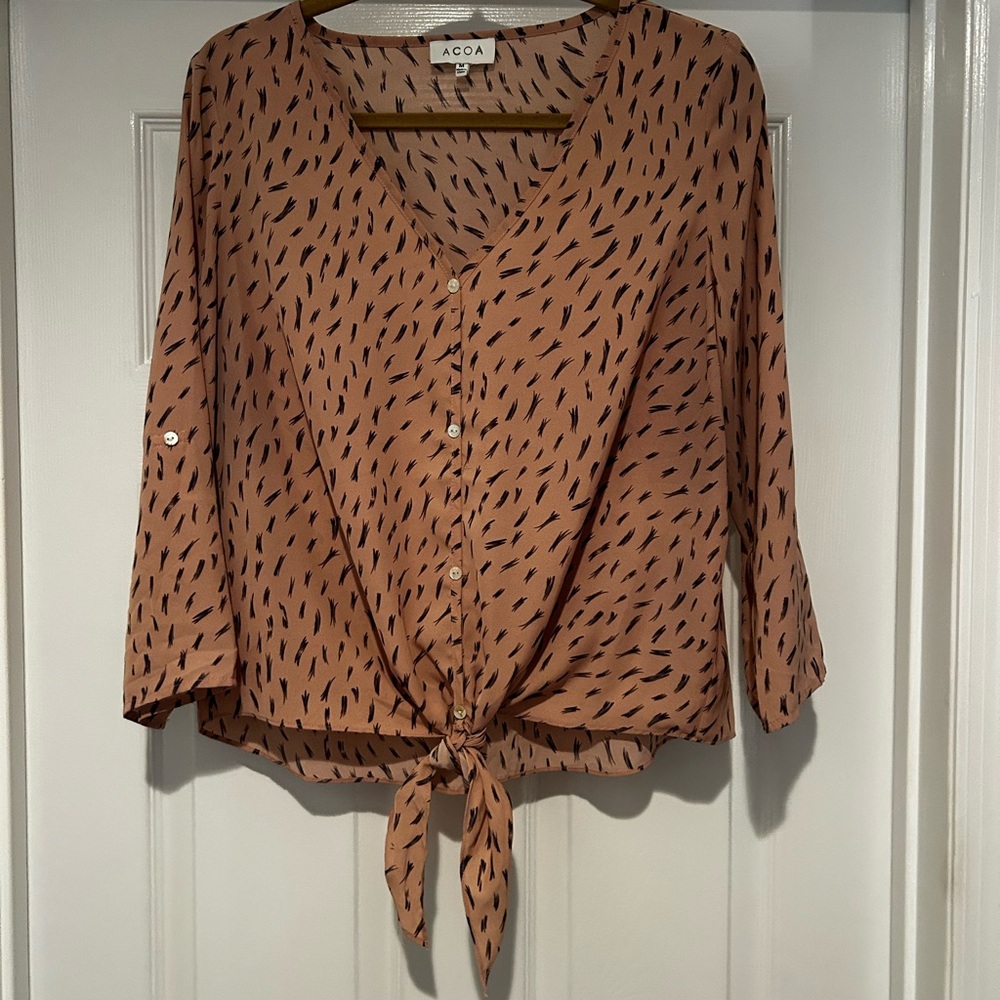 Pink and Black tiewaist Blouse